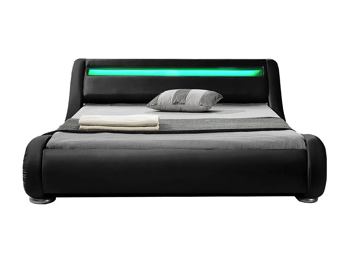 Structure de lit avec LED 140 x 190 cm en PU noir SEATTLE