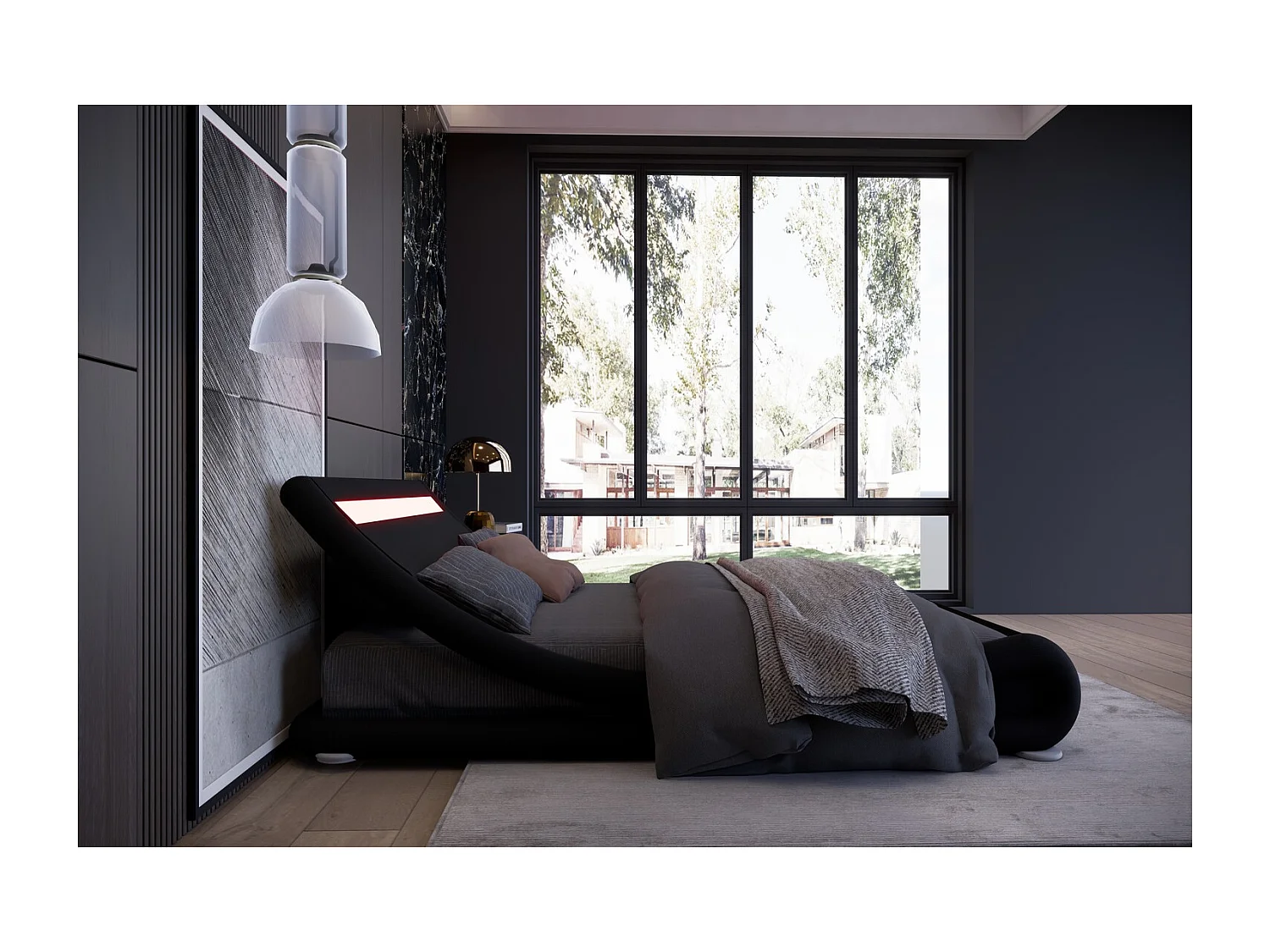 Bettgestell mit LED 140 x 190 cm in schwarzem PU SEATTLE