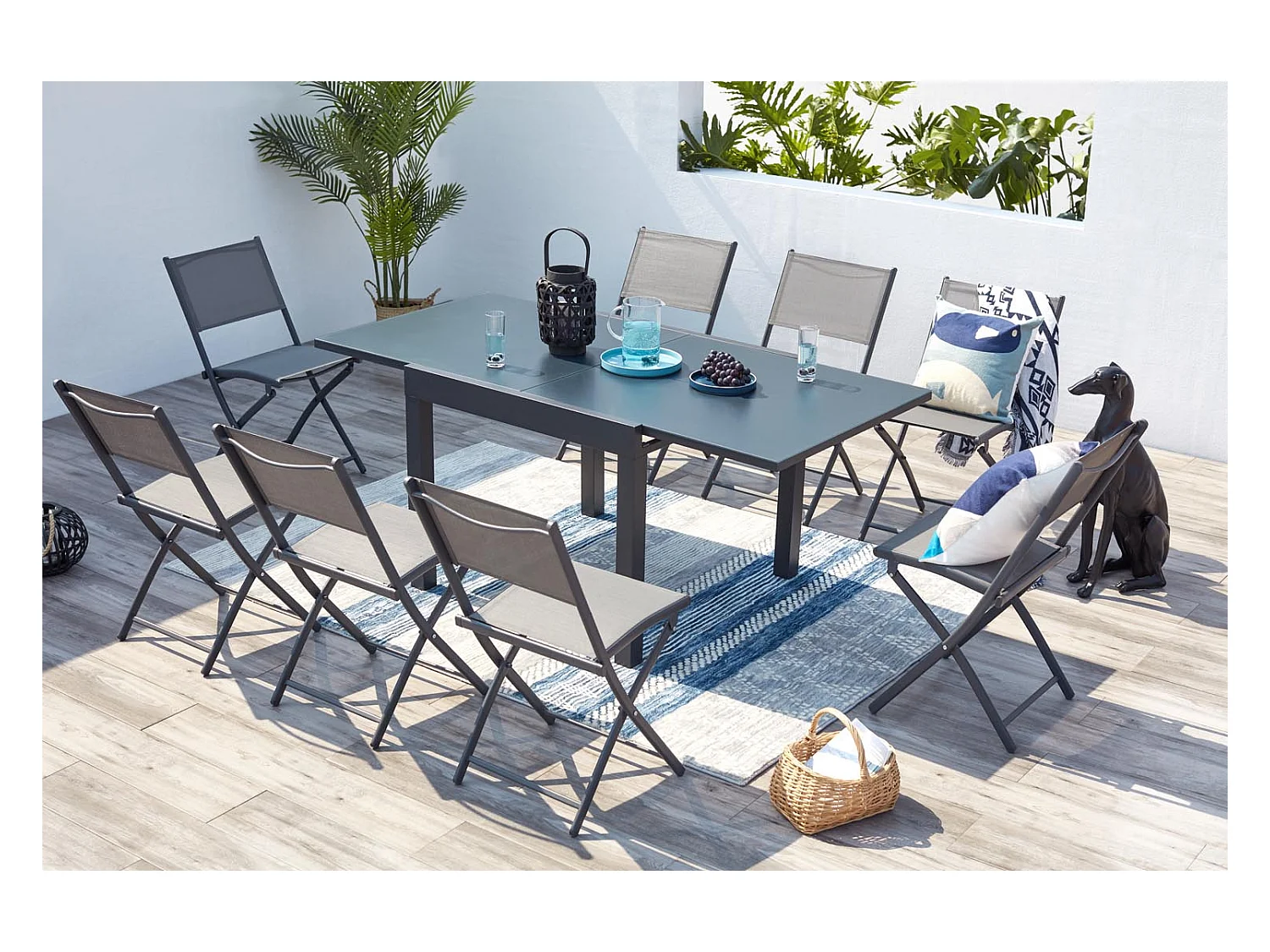 Salon de jardin 8 places en aluminium gris foncé CUALICA