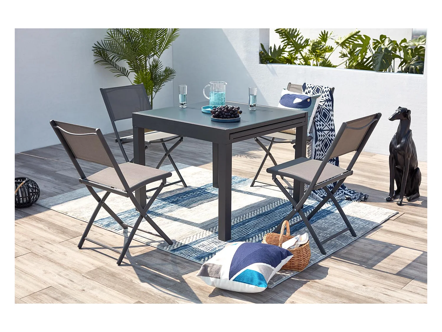 Salon de jardin 8 places en aluminium gris foncé CUALICA