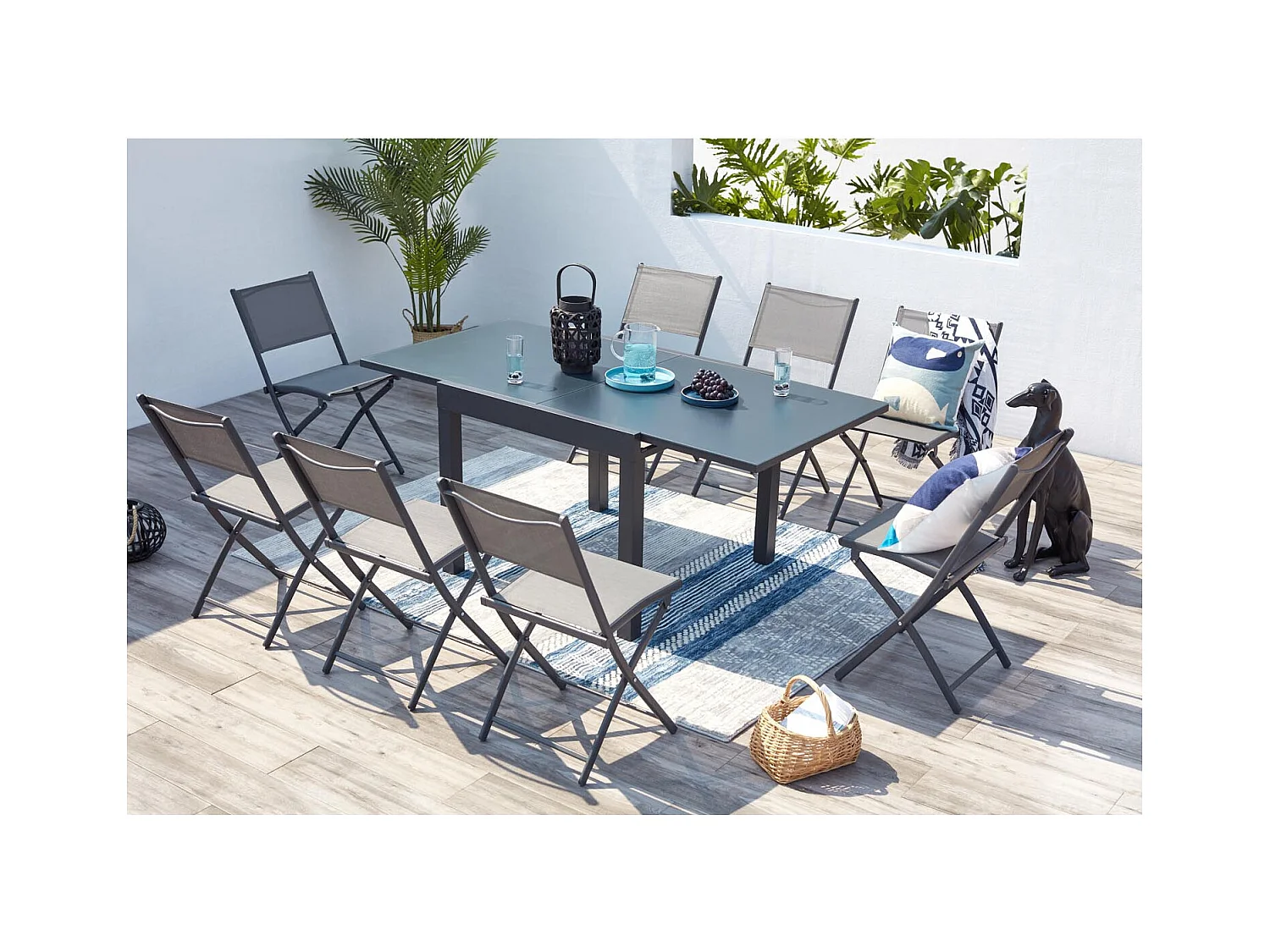 Salon de jardin 8 places en aluminium gris foncé CUALICA