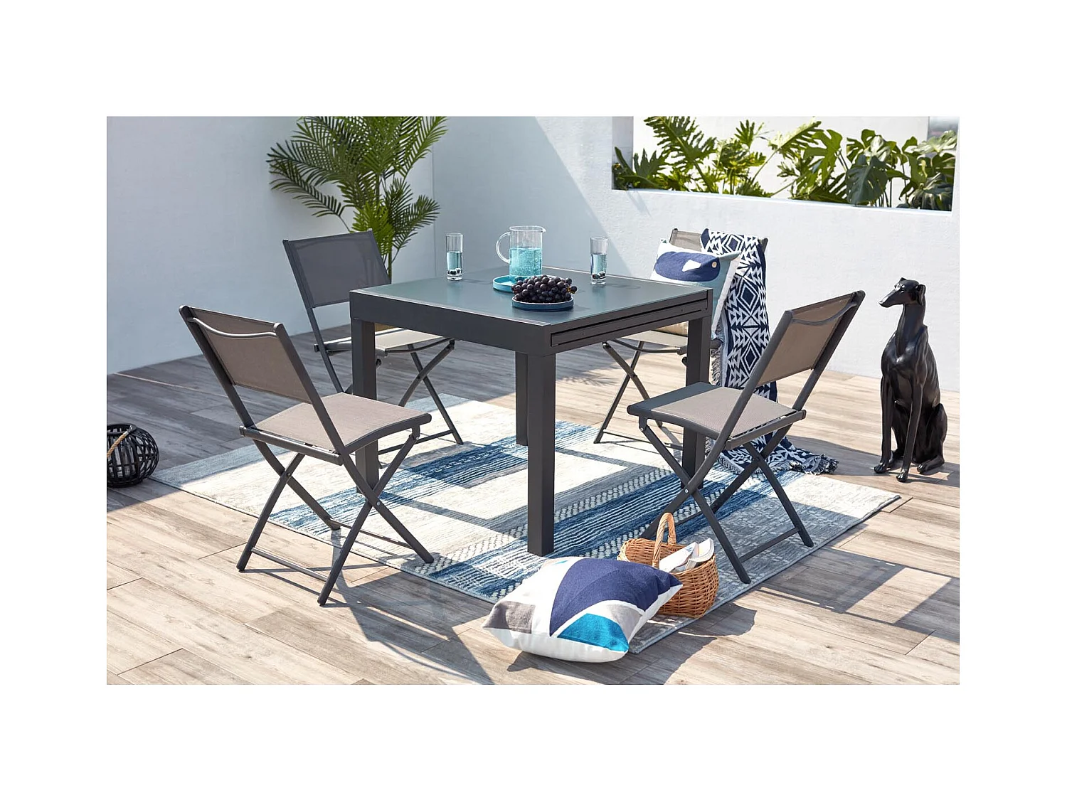 Salon de jardin 8 places en aluminium gris foncé CUALICA