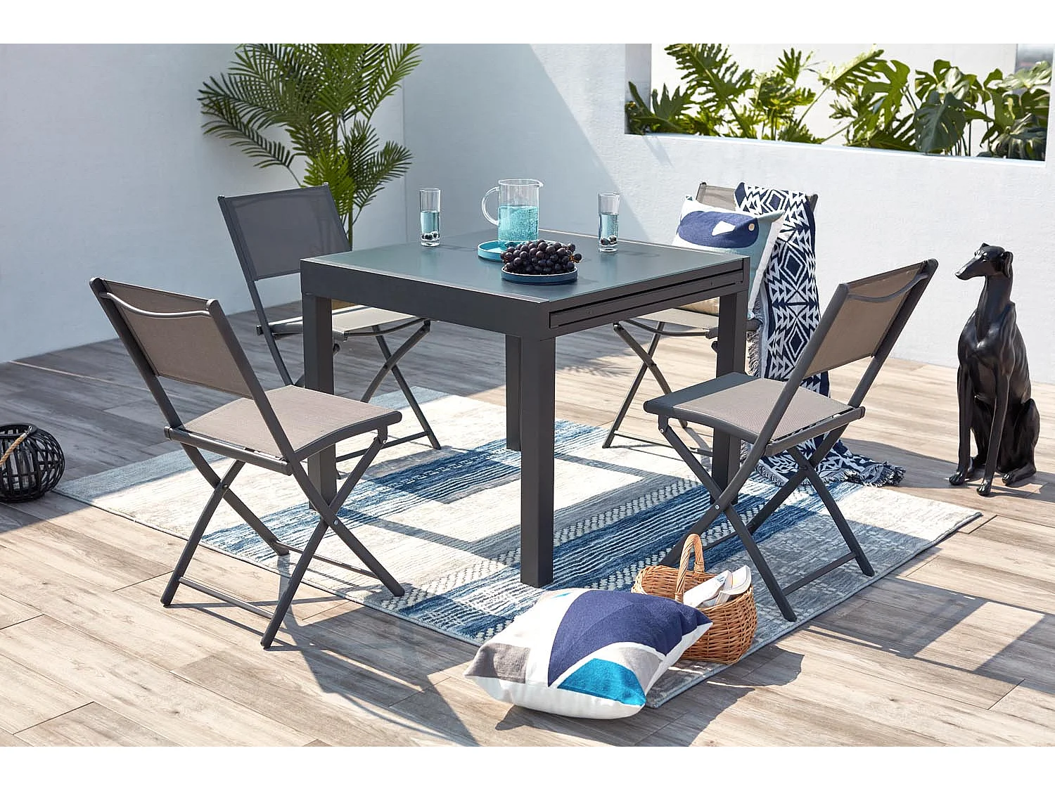 Erweiterbarer 8-Sitzer Gartenmöbelset in Dunkelgrau aus Aluminium CUALICA