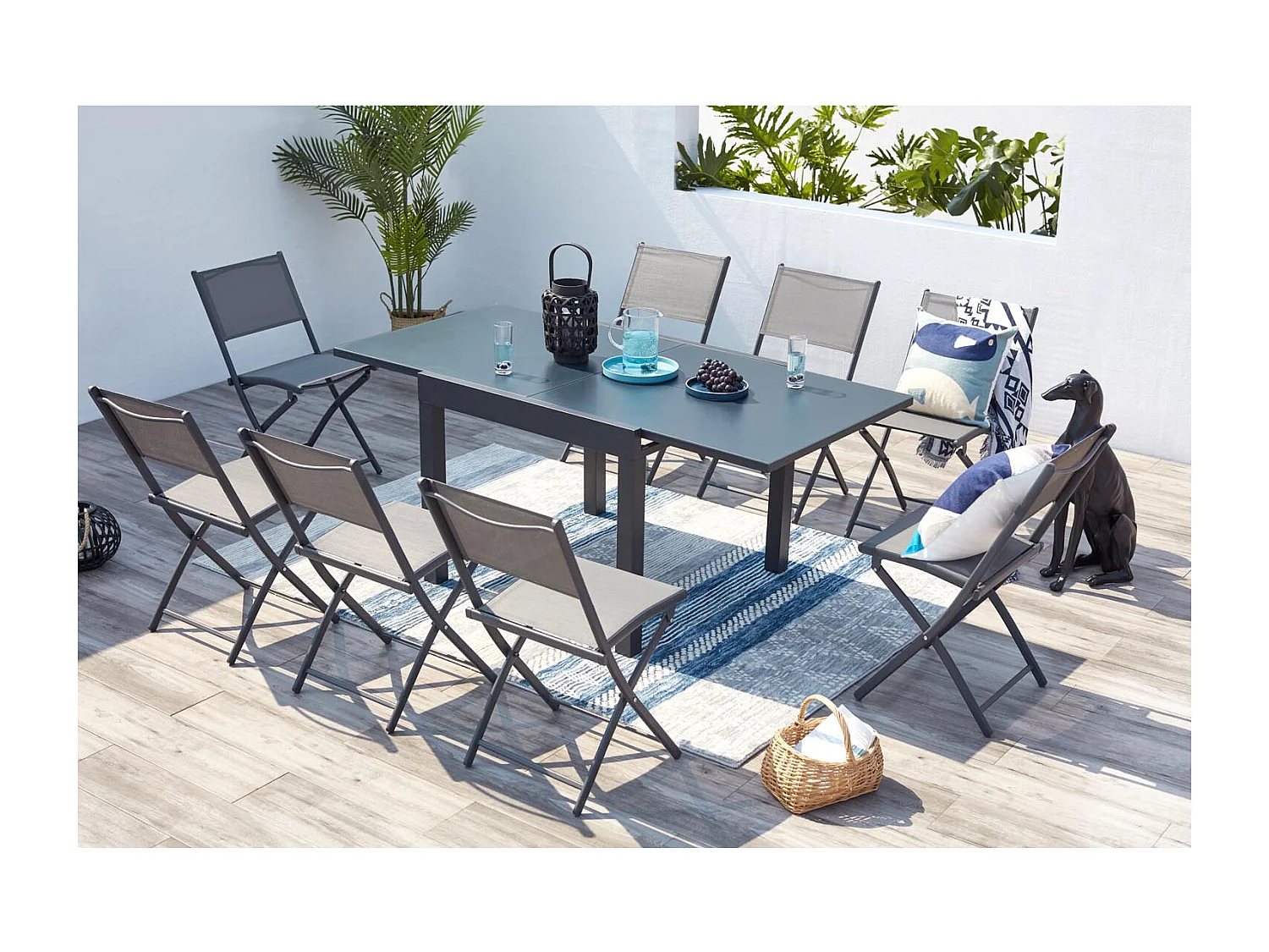 Erweiterbarer 8-Sitzer Gartenmöbelset in Dunkelgrau aus Aluminium CUALICA