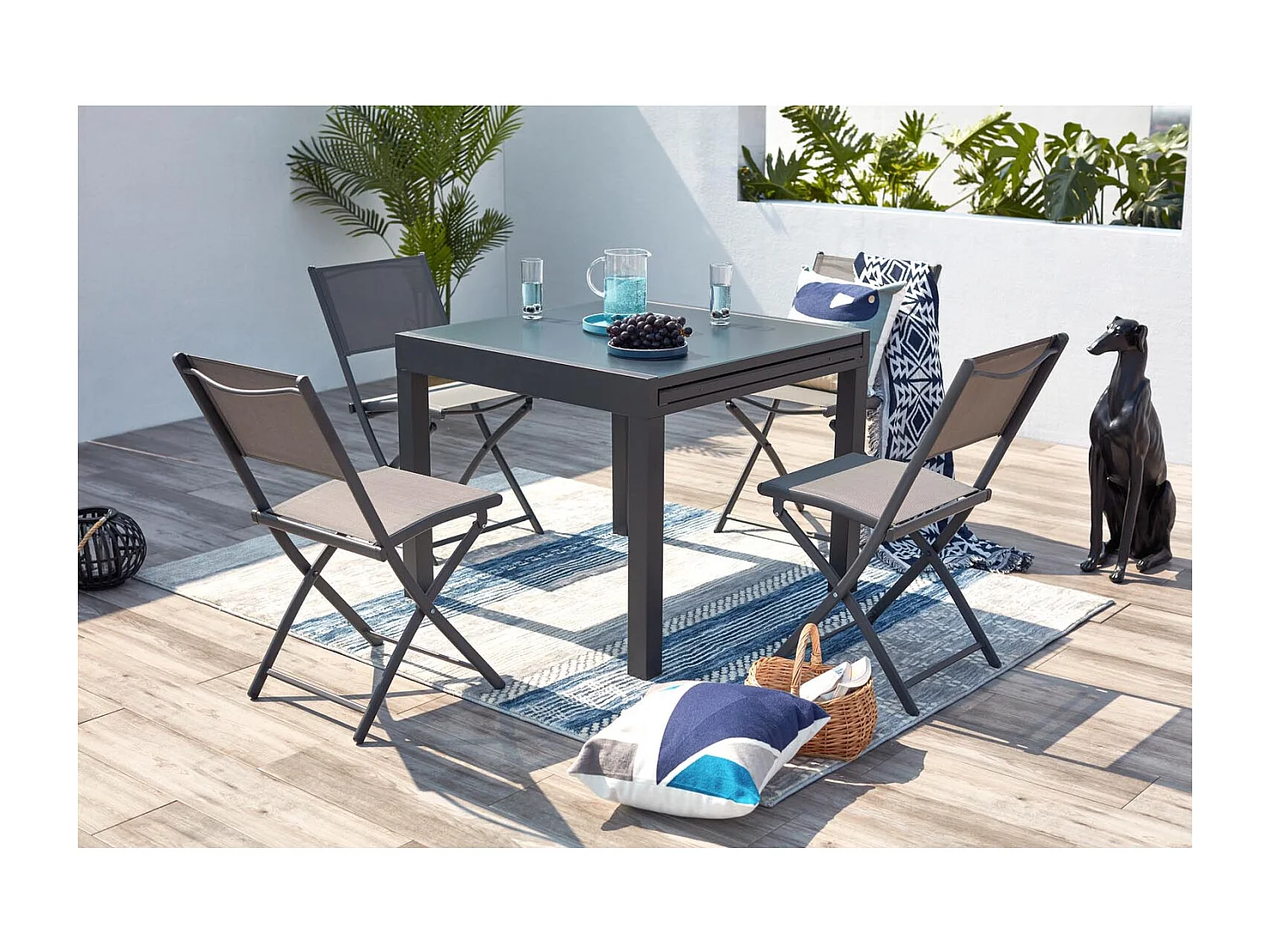 Erweiterbarer 8-Sitzer Gartenmöbelset in Dunkelgrau aus Aluminium CUALICA