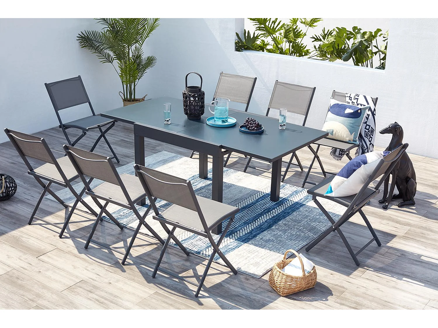 Salon de jardin 8 places en aluminium gris foncé CUALICA