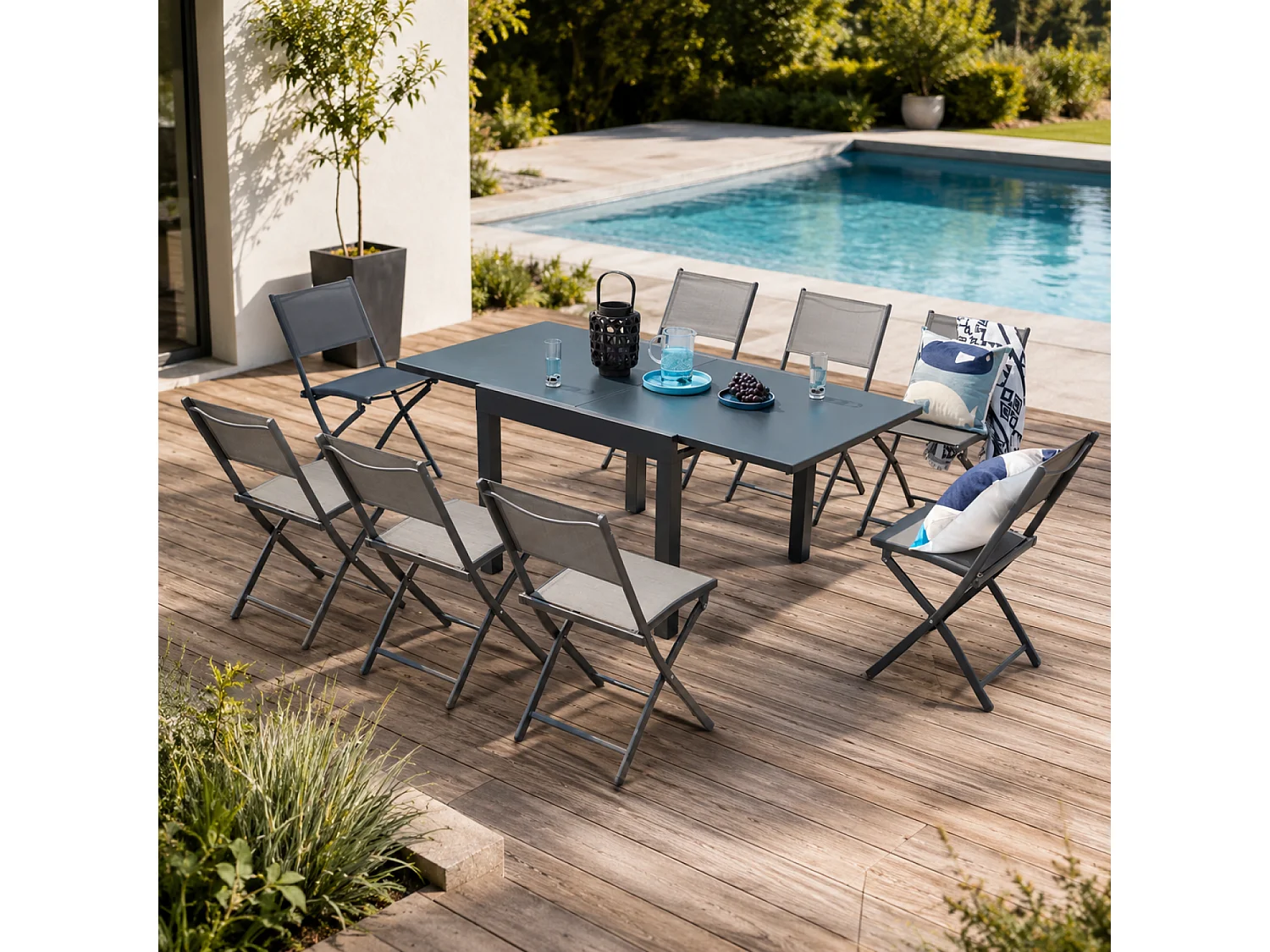 Salon de jardin 8 places en aluminium gris foncé CUALICA