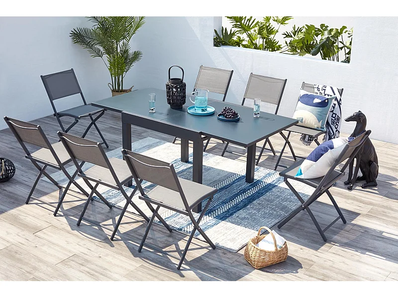 Salon de jardin 8 places en aluminium gris foncé CUALICA