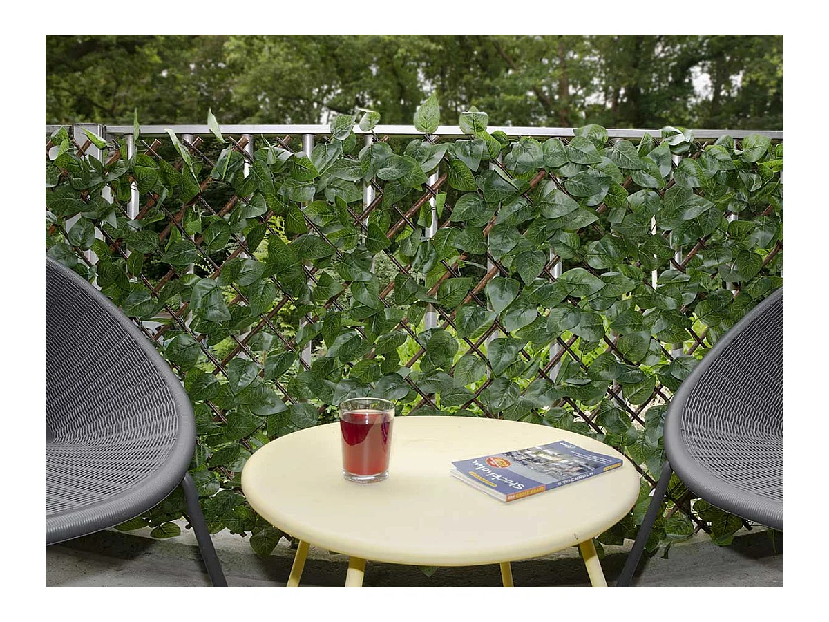 Treillis extensible en osier avec feuillage PE Laurier palme 180 x 90 cm - Nature