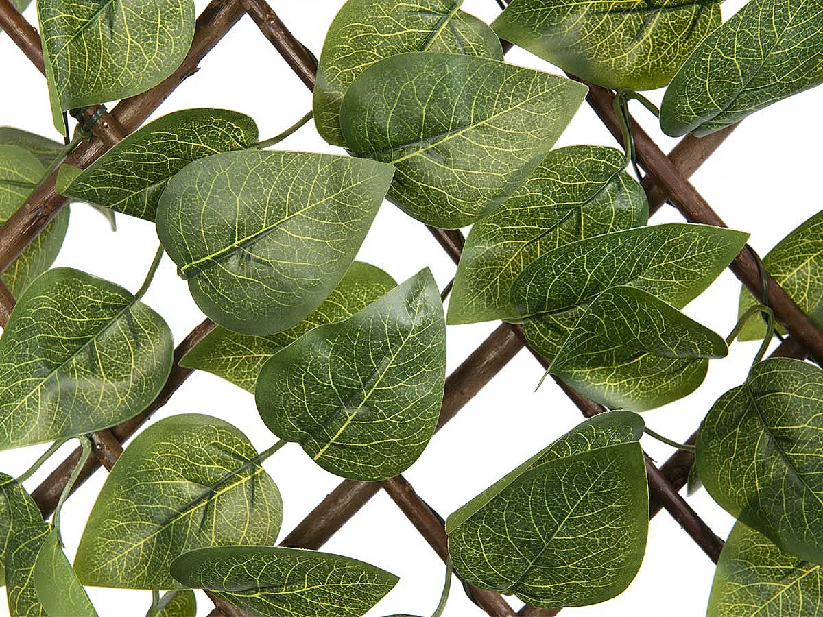 Treillis extensible en osier avec feuillage PE Laurier palme 180 x 90 cm - Nature