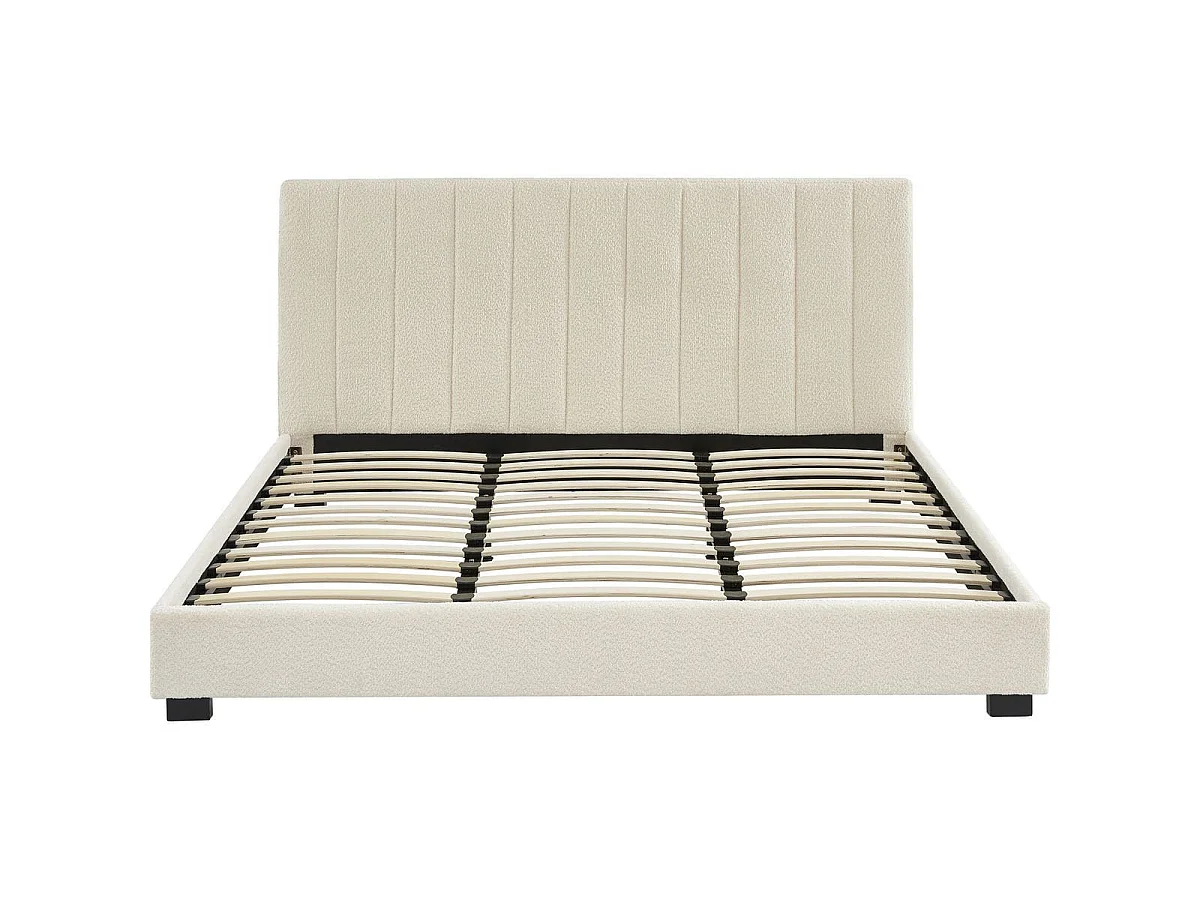 Lit adulte avec tête de lit capitonnée en tissu bouclé écru 180x200 - William