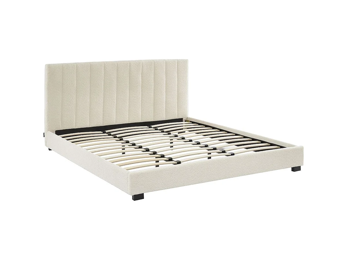 Lit adulte avec tête de lit capitonnée en tissu bouclé écru 180x200 - William