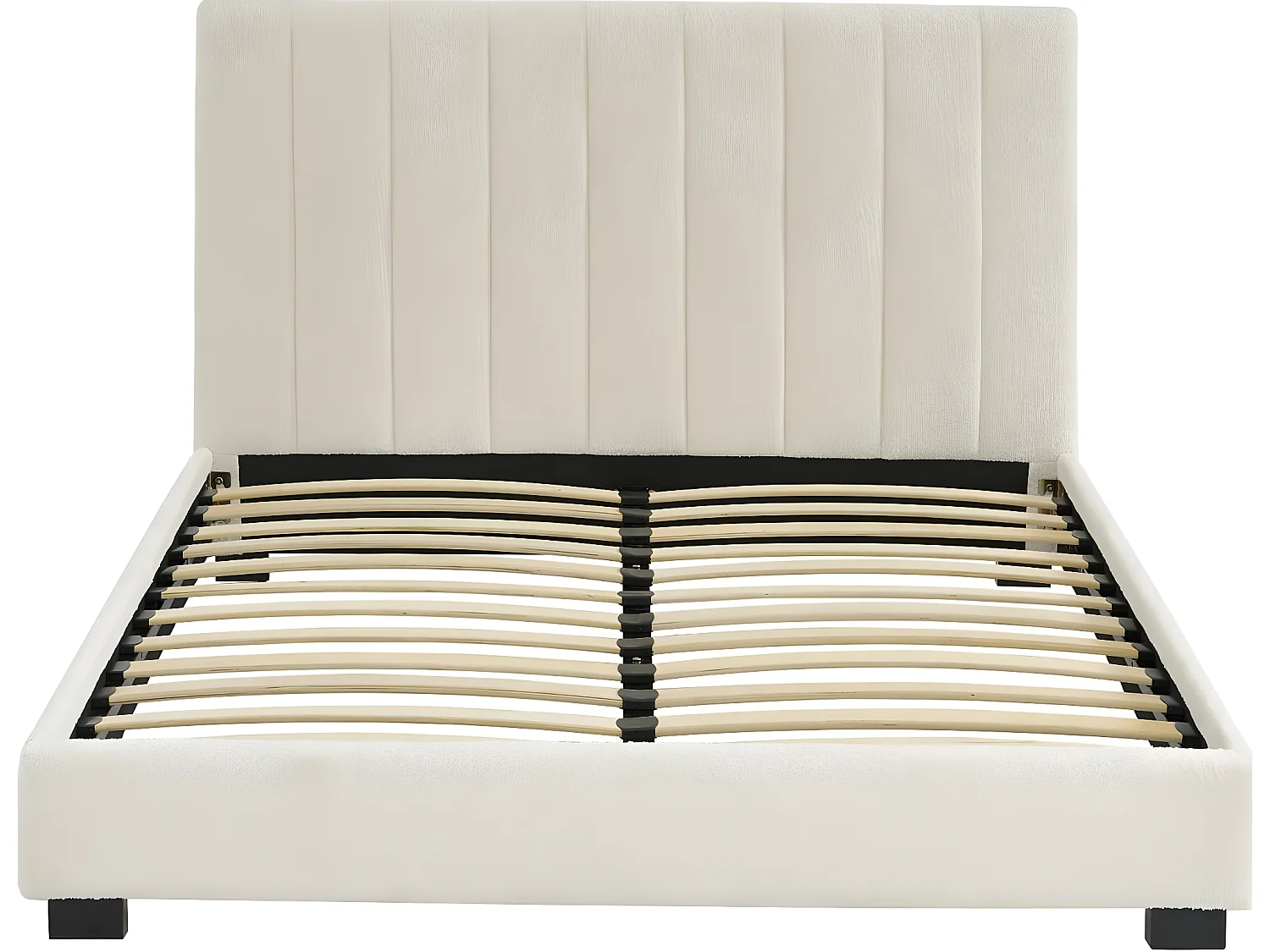 Lit adulte avec tête de lit capitonnée en tissu bouclé écru 140x190 - William