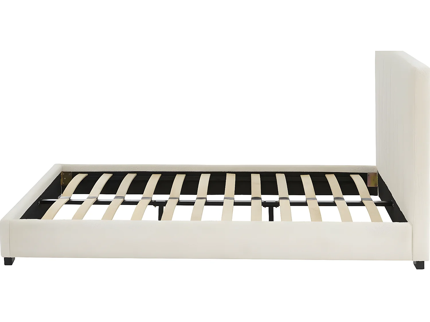 Lit adulte avec tête de lit capitonnée en tissu bouclé écru 140x190 - William