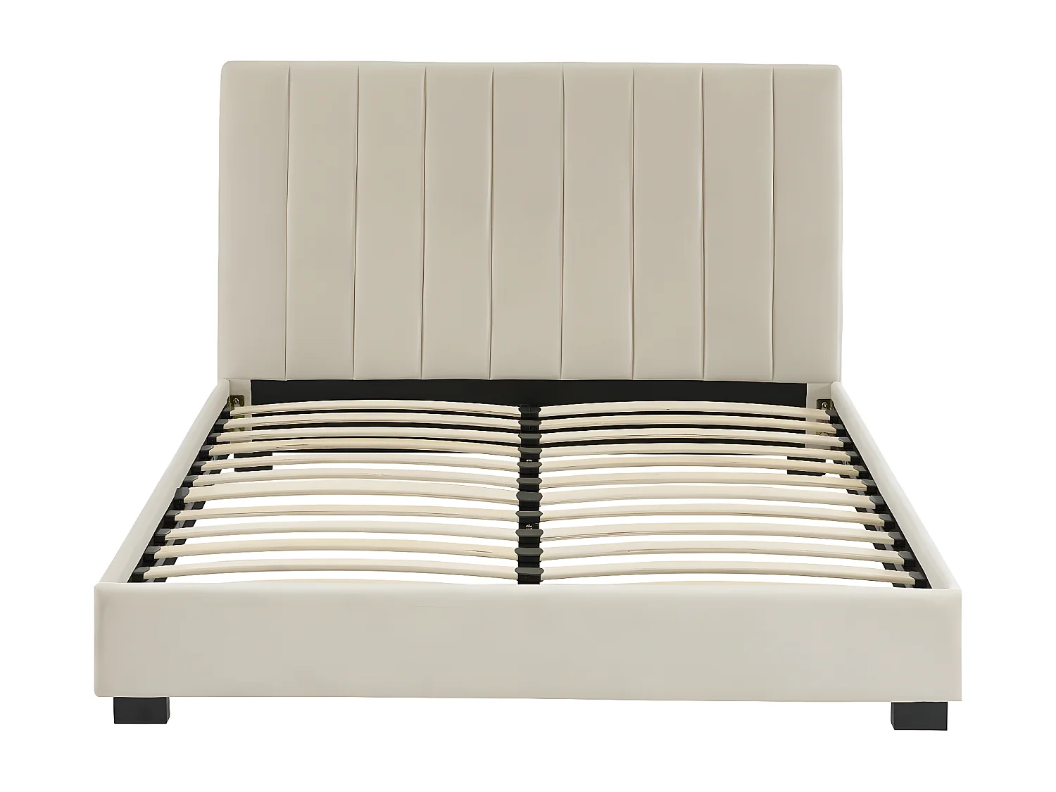 Lit adulte avec tête de lit capitonnée en velours beige sable 140x190 - William