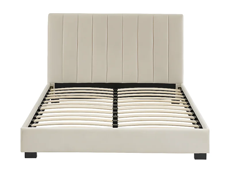 Lit adulte avec tête de lit capitonnée en velours beige sable 140x190 - William