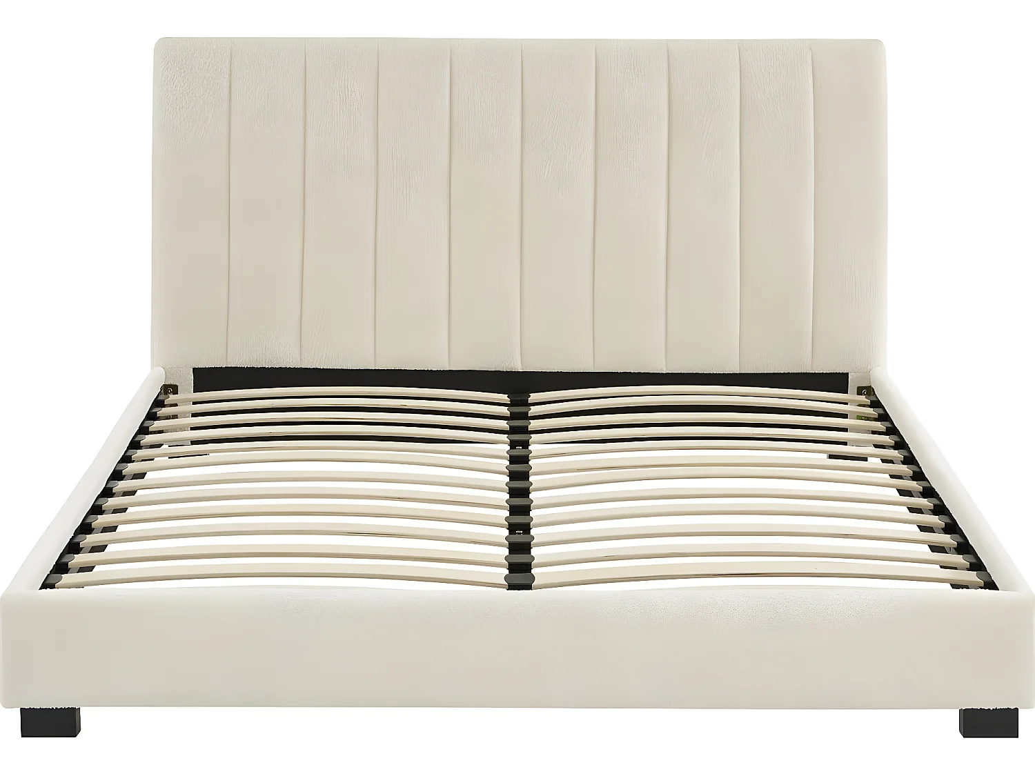 Lit adulte avec tête de lit capitonnée en tissu bouclé écru 160x200 - William