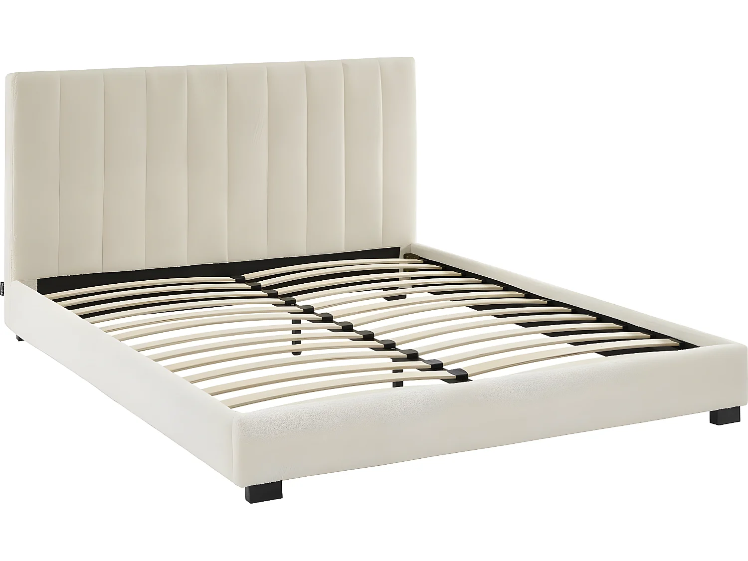 Lit adulte avec tête de lit capitonnée en tissu bouclé écru 160x200 - William