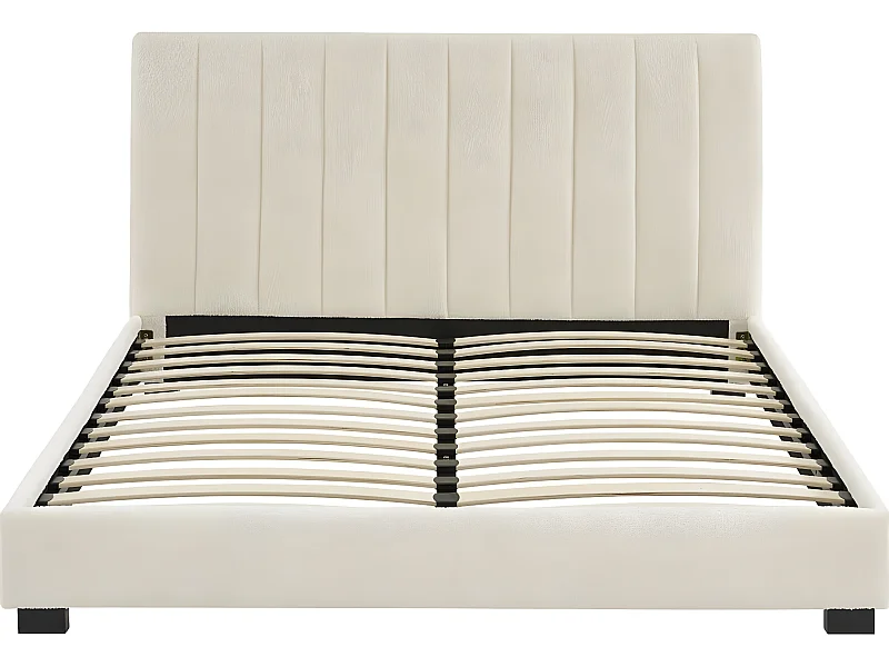 Lit adulte avec tête de lit capitonnée en tissu bouclé écru 160x200 - William