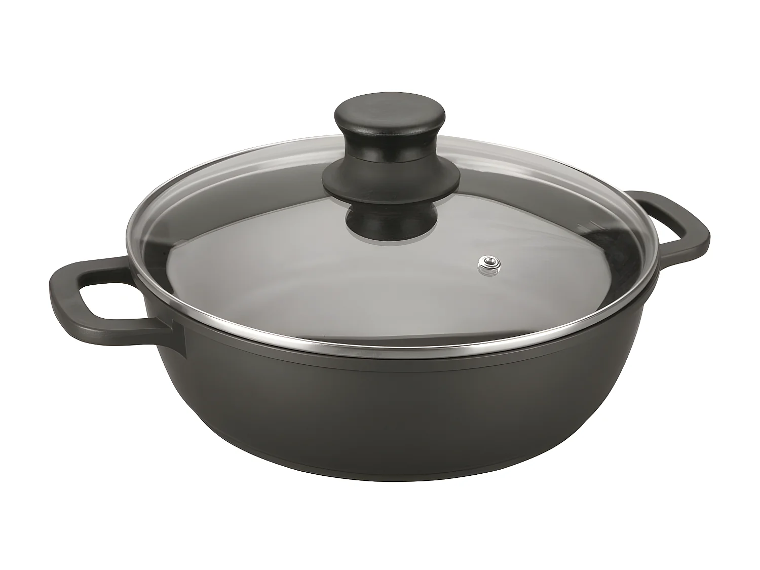 Faitout bas 32 cm en fonte d'aluminium  couvercle en verre