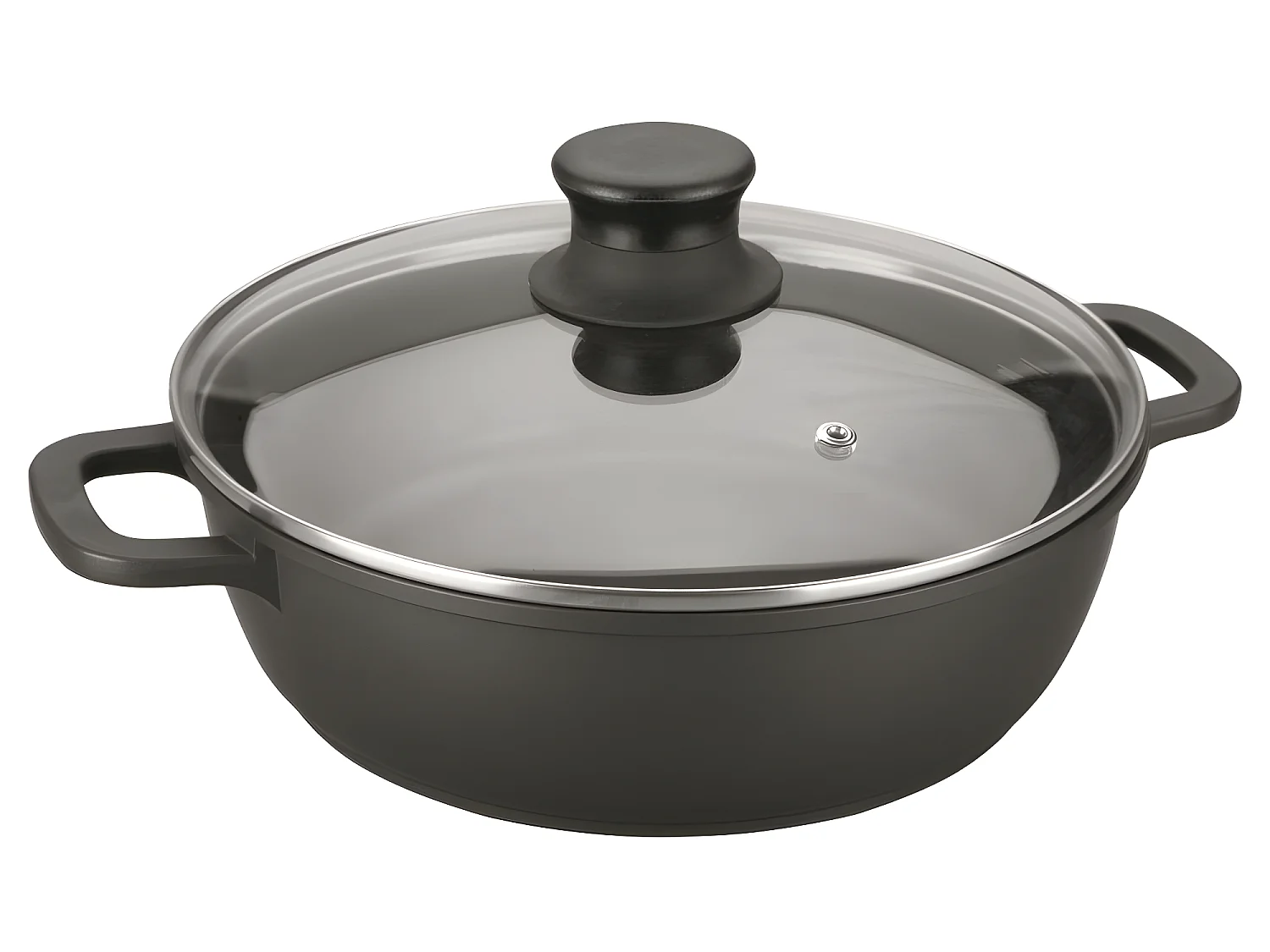 Faitout bas 32 cm en fonte d'aluminium  couvercle en verre