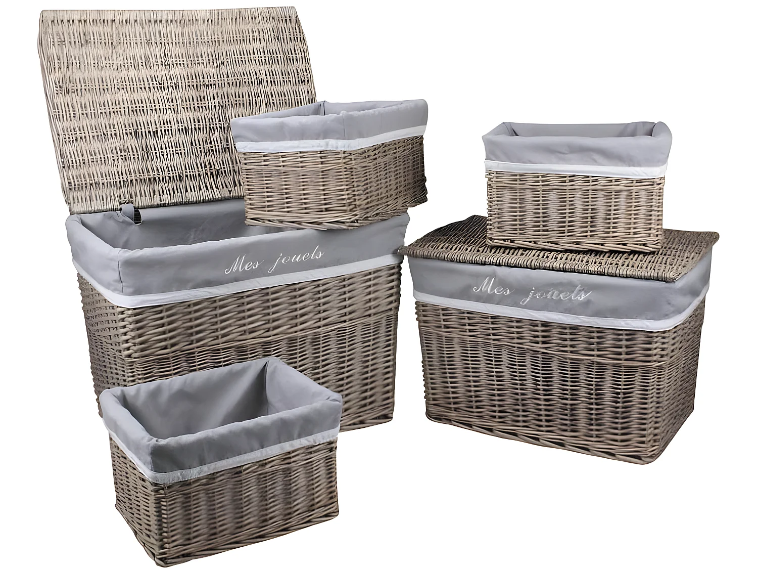 Malles et corbeilles en osier (Lot de 5)