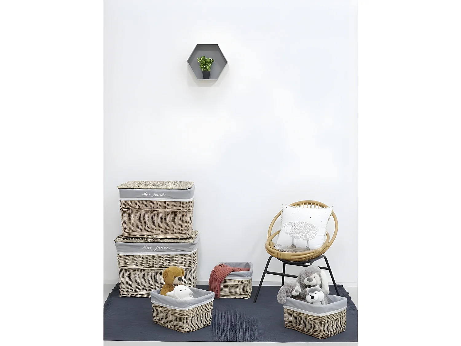 Malles et corbeilles en osier (Lot de 5)