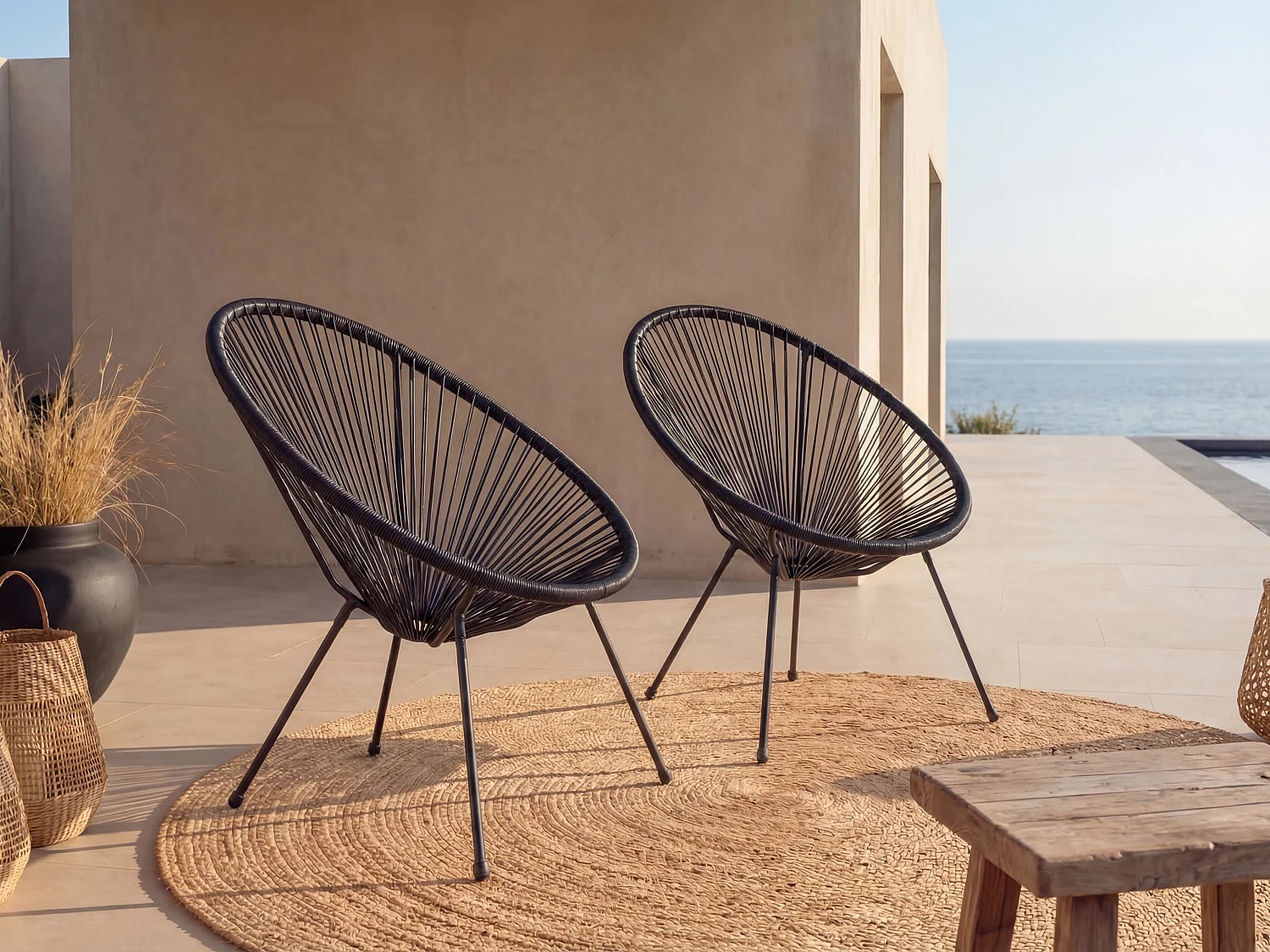 Lot de 2 fauteuils de jardin en fils de résine tressés - Noir - ALIOS III de MYLIA