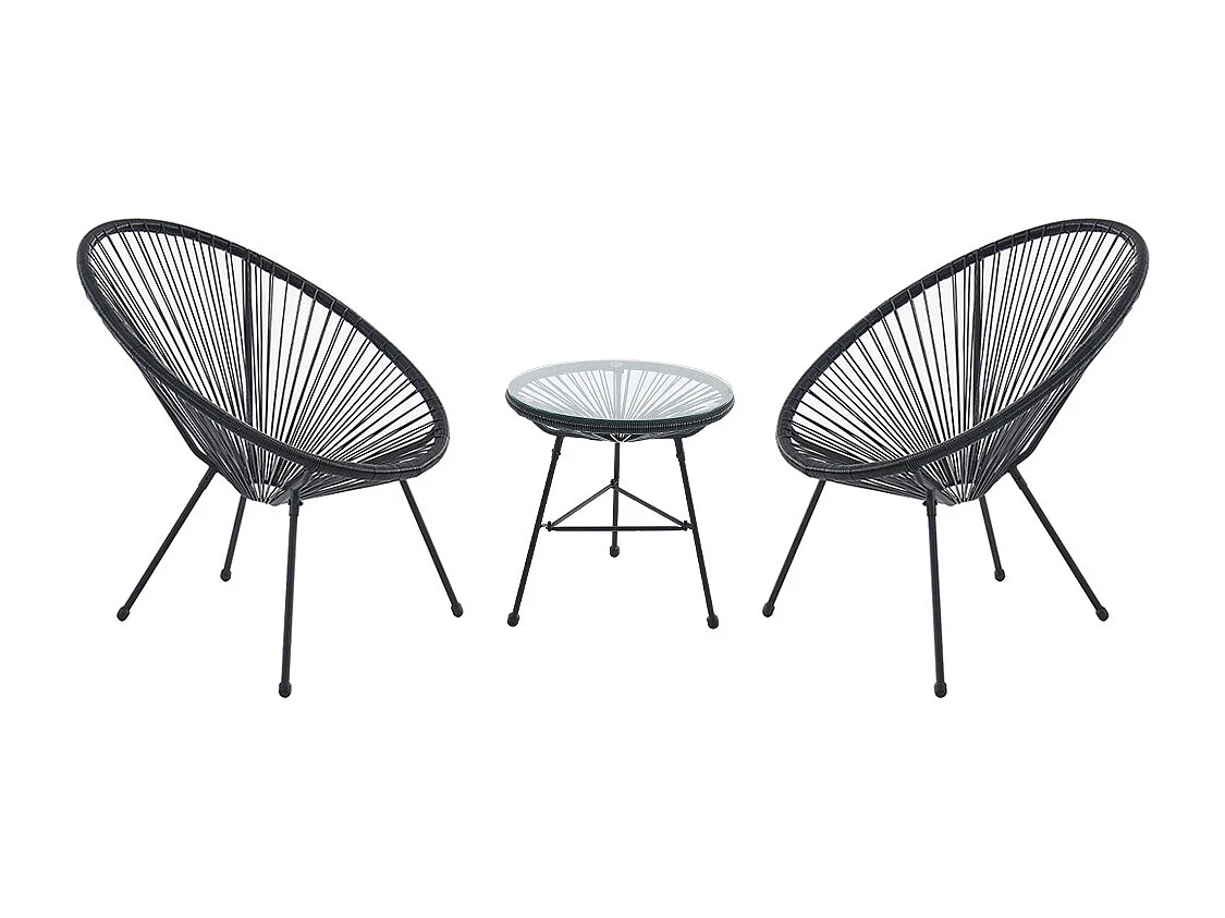 Salon de jardin en fils de résine tressés : 2 fauteuils et une table - Noir - ALIOS III de MYLIA