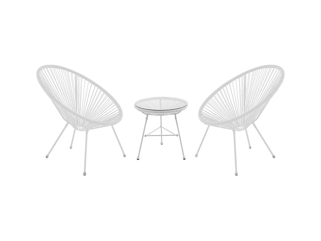 Tuinmeubelen van witte geweven harsdraden: 2 fauteuils en een tafel - ALIOS II