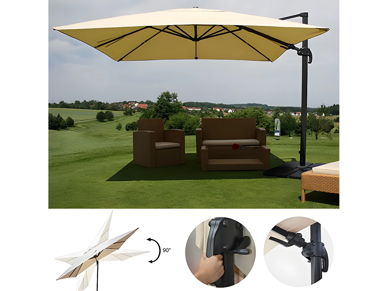 Parasol de restauration 3x3m crème 04_0003293