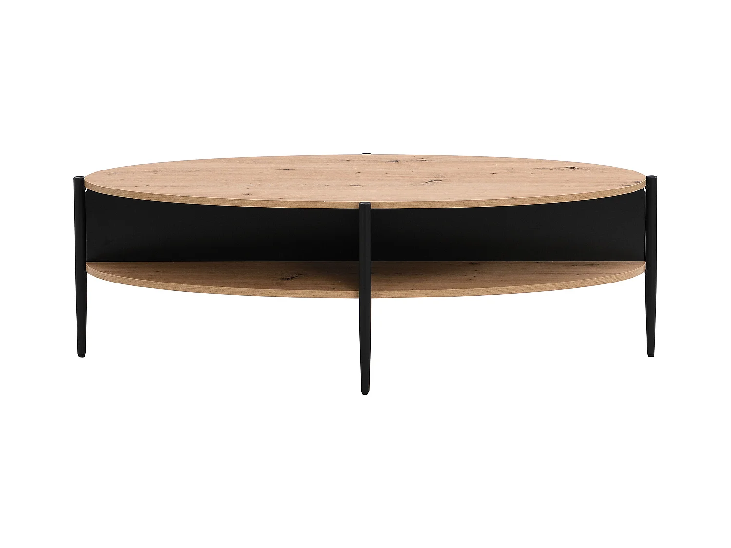 Mesa de centro con 4 estantes de MDF y metal - Natural claro y Negro - EVARO