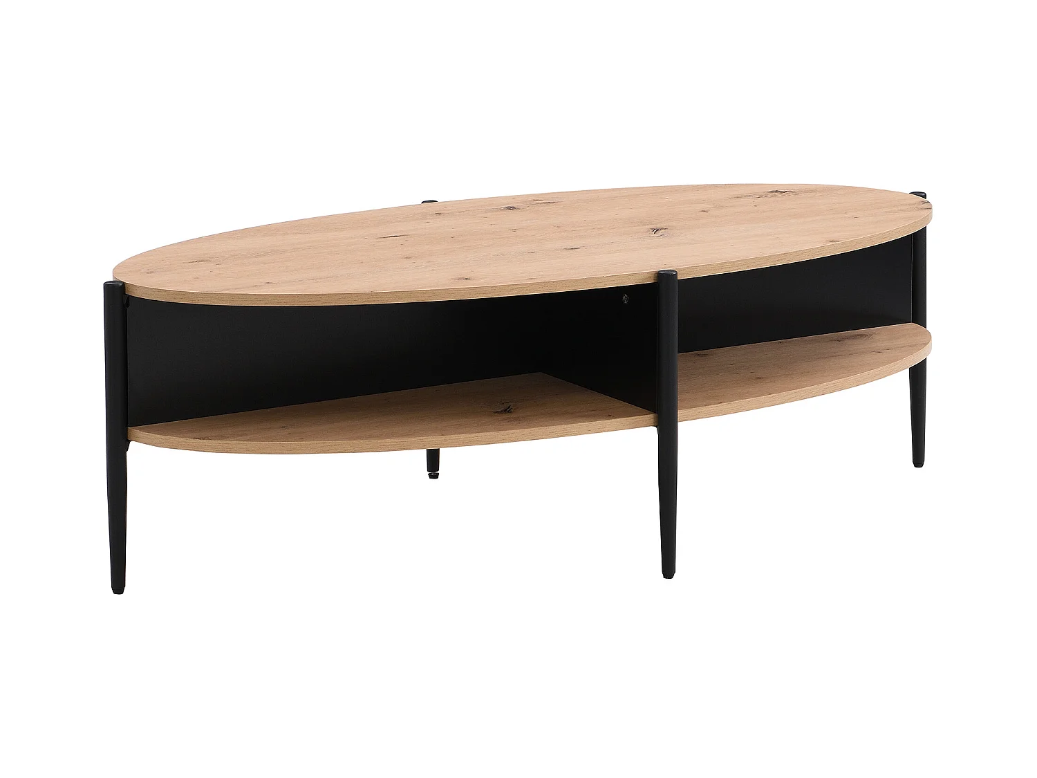 Mesa de centro con 4 estantes de MDF y metal - Natural claro y Negro - EVARO