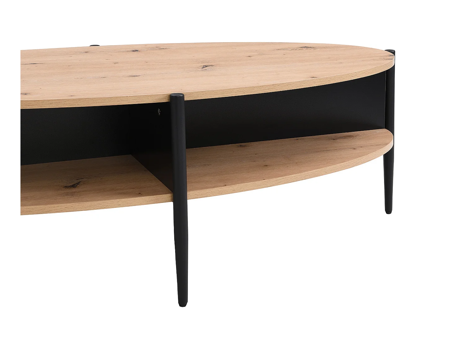 Mesa de centro con 4 estantes de MDF y metal - Natural claro y Negro - EVARO