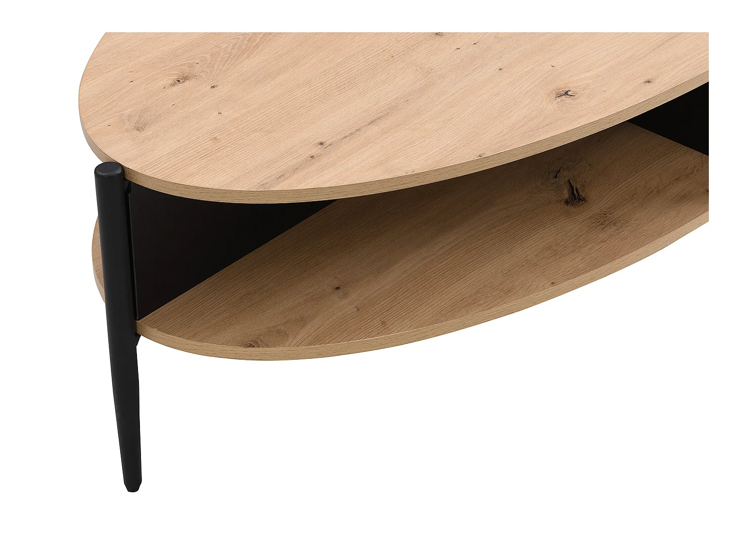 Mesa de centro con 4 estantes de MDF y metal - Natural claro y Negro - EVARO