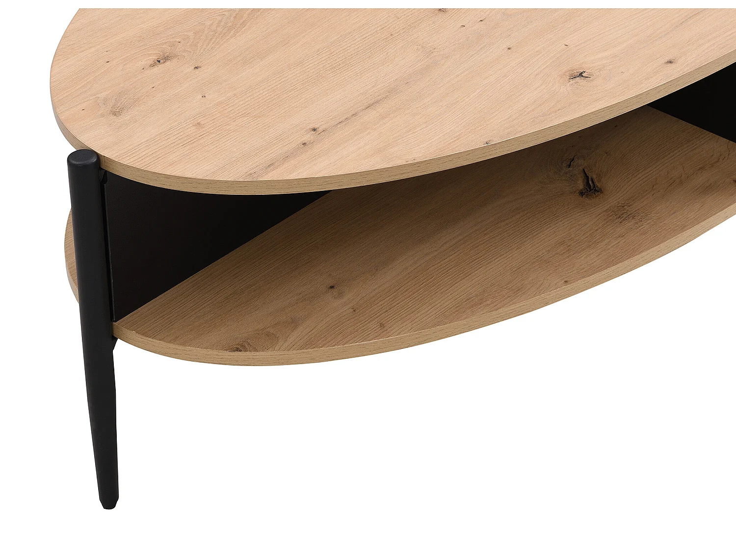 Table basse ovale avec 4 niches en MDF et métal - Naturel clair et noir - EVARO