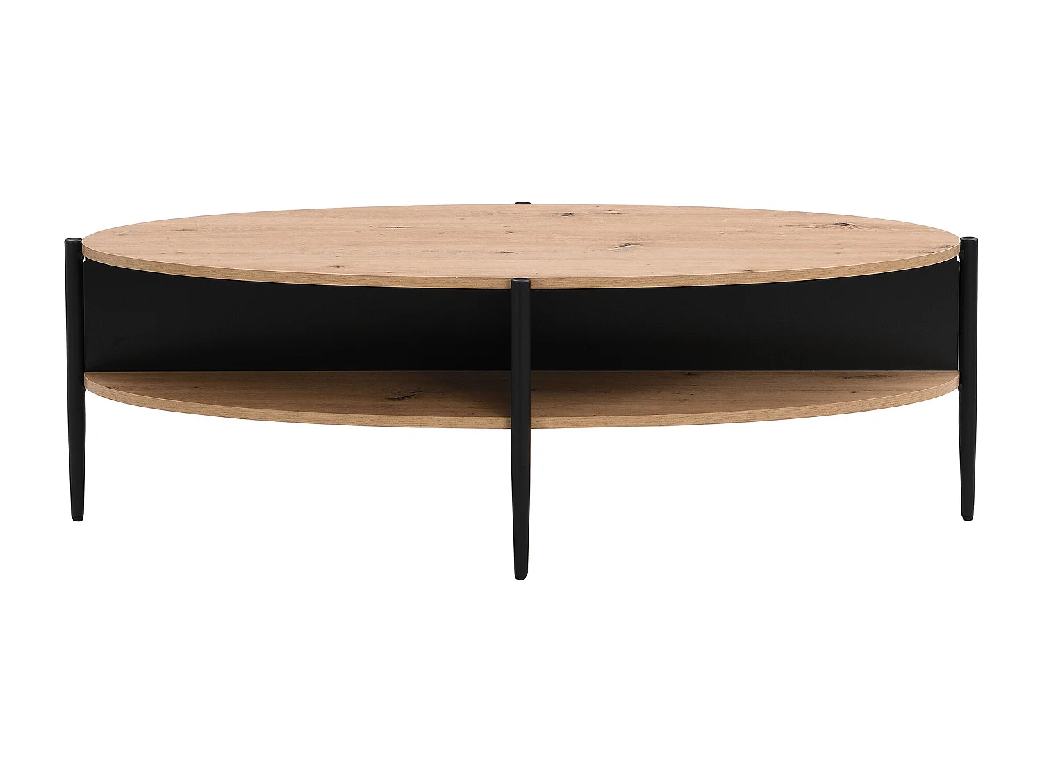 Table basse ovale avec 4 niches en MDF et métal - Naturel clair et noir - EVARO