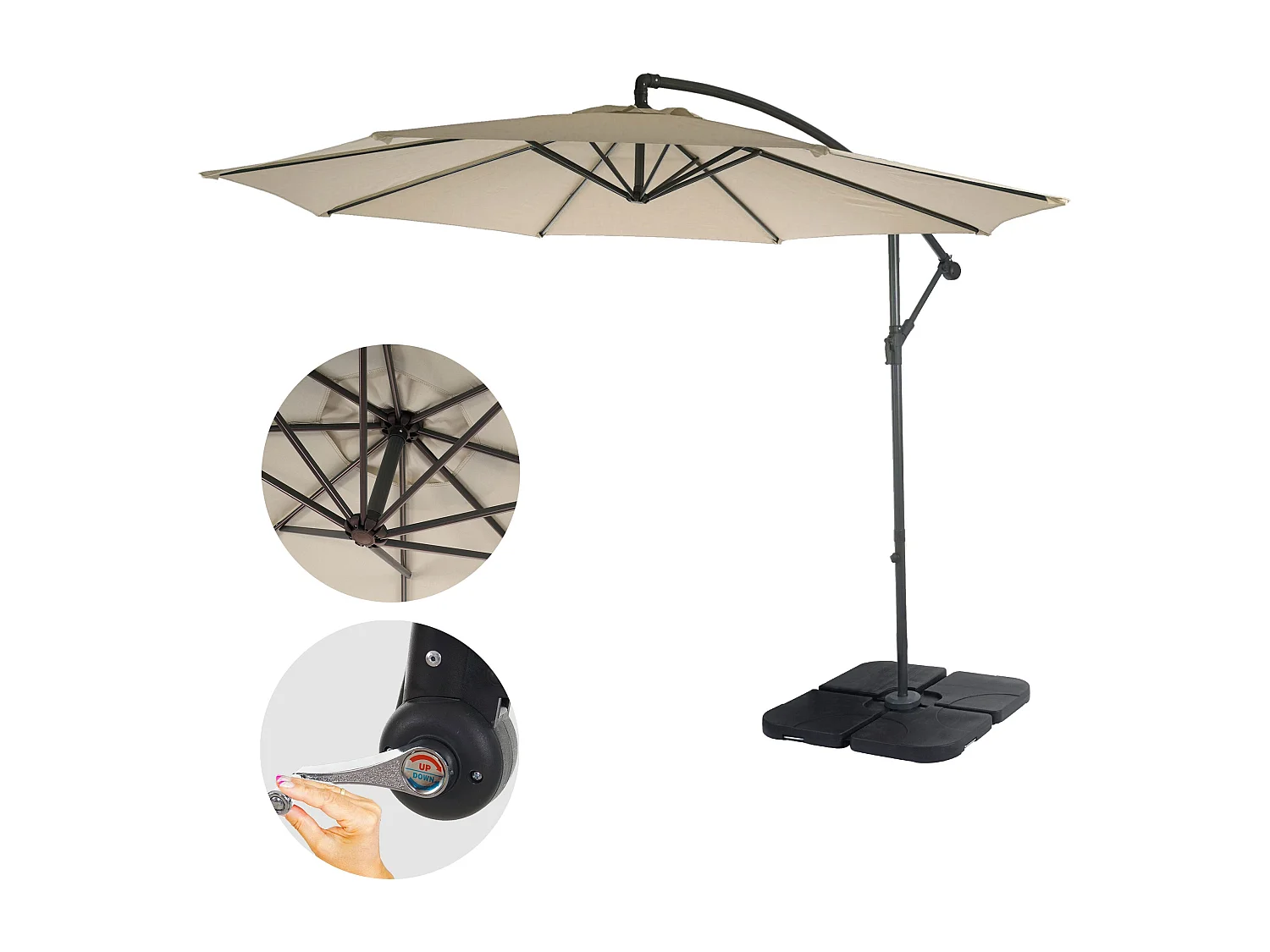 Parasol déporté protection solaire crème 360 x 295 x 235 cm 04_0000942