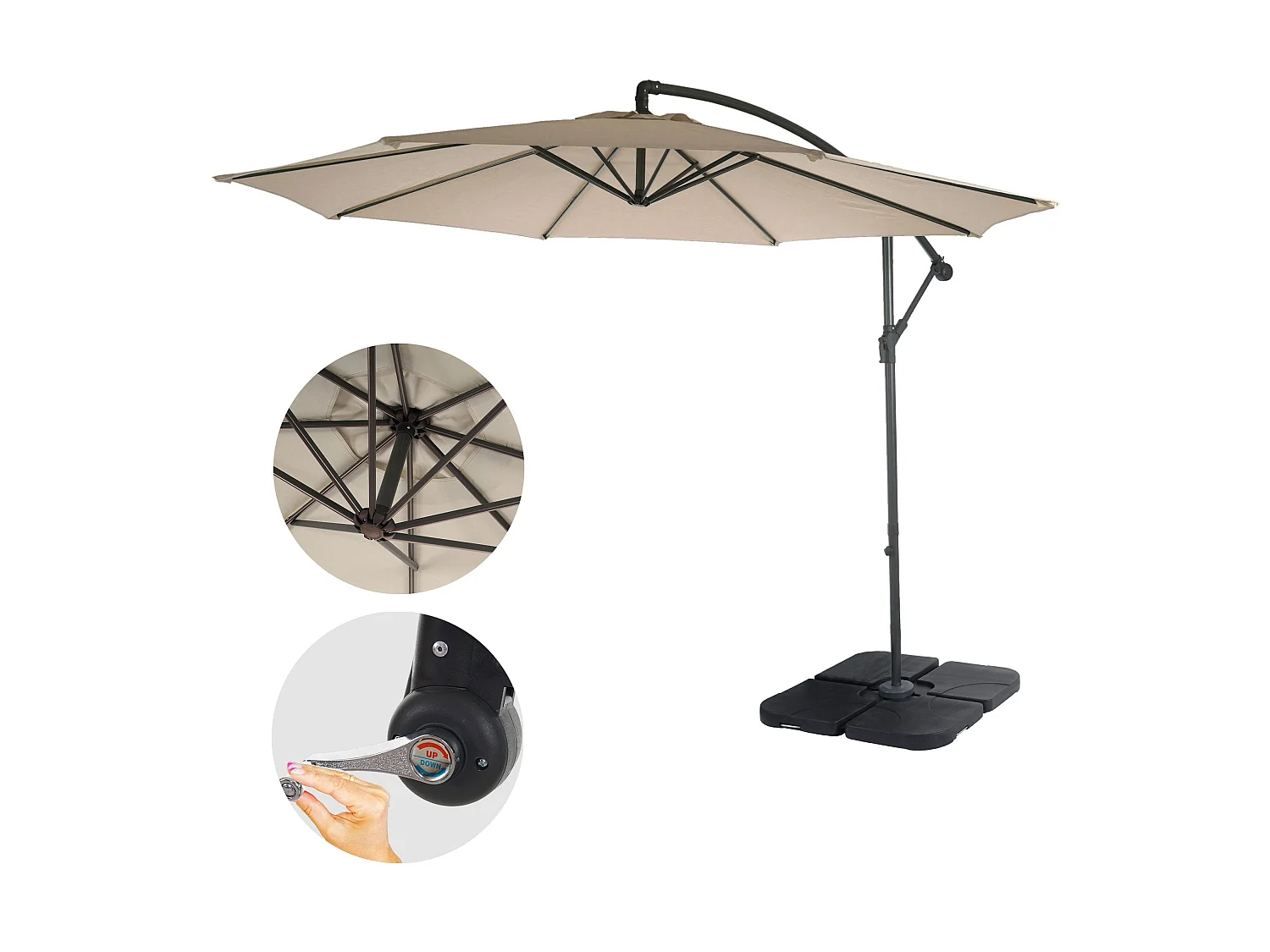 Parasol déporté protection solaire beige 360 x 295 x 235 cm 04_0000947