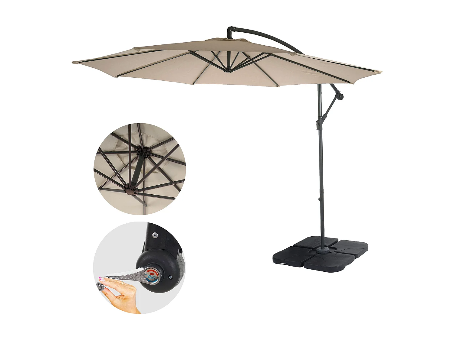 Parasol déporté protection solaire beige 360 x 295 x 235 cm 04_0000947