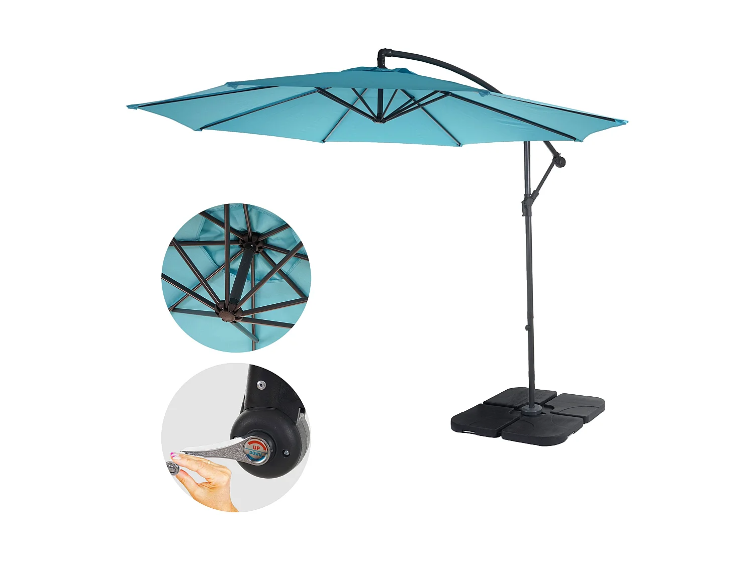 Parasol déporté protection solaire bleue 360 x 295 x 255 cm 04_0000940