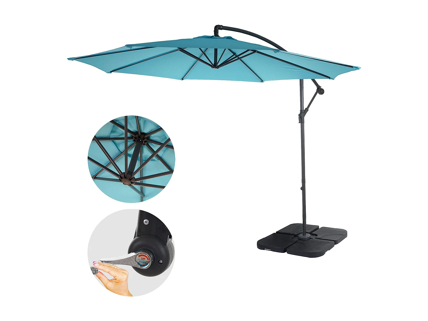 Parasol déporté protection solaire bleue 360 x 295 x 255 cm 04_0000940