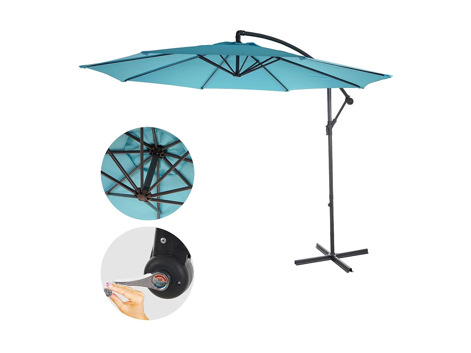 Parasol déporté protection solaire bleue 360 x 295 x 255 cm 04_0000949