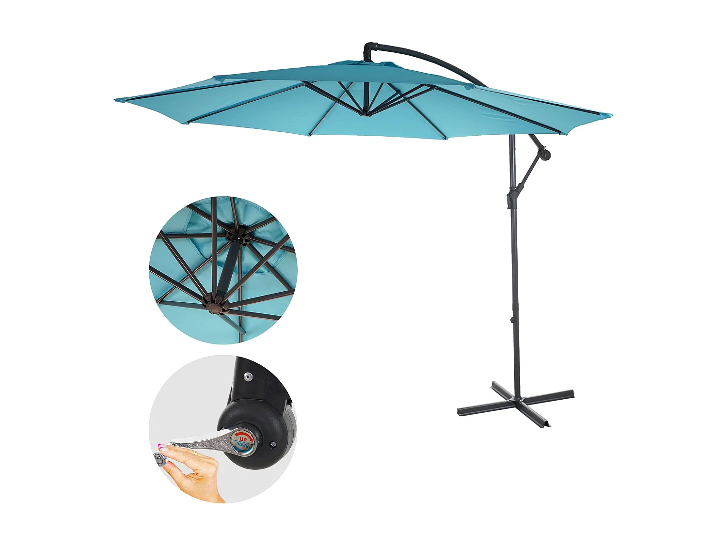 Parasol déporté protection solaire bleue 360 x 295 x 255 cm 04_0000949