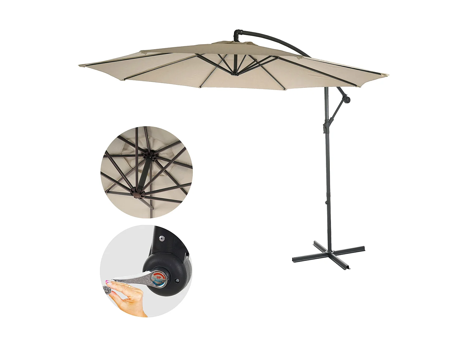 Parasol déporté protection solaire crème 360 x 295 x 255 cm 04_0000943
