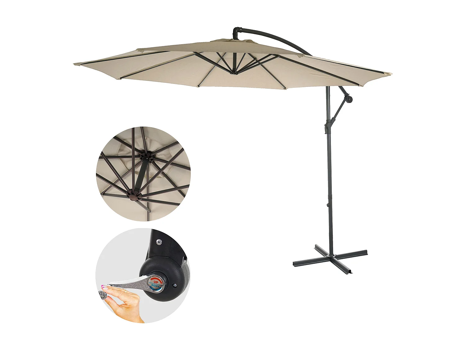 Parasol déporté protection solaire crème 360 x 295 x 255 cm 04_0000943