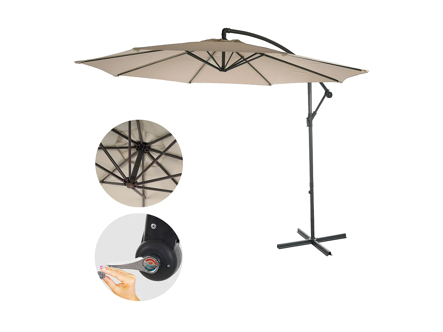 Parasol déporté protection solaire beige 360 x 295 x 235 cm 04_0000948