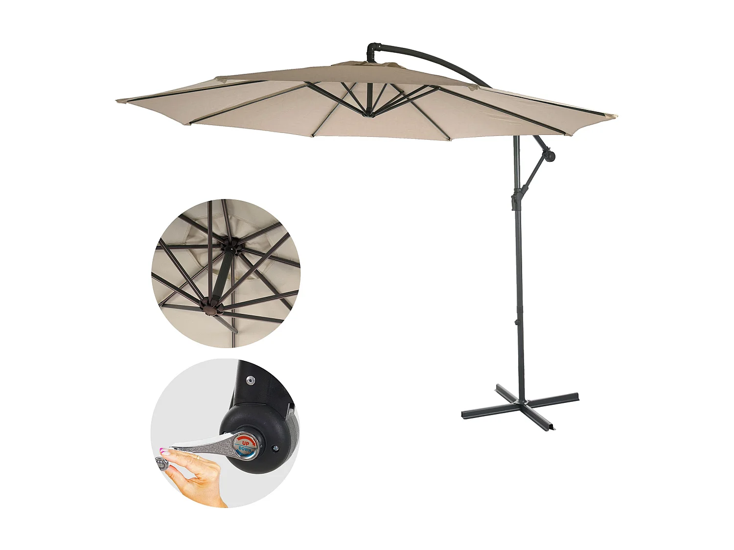 Parasol déporté protection solaire beige 360 x 295 x 235 cm 04_0000948
