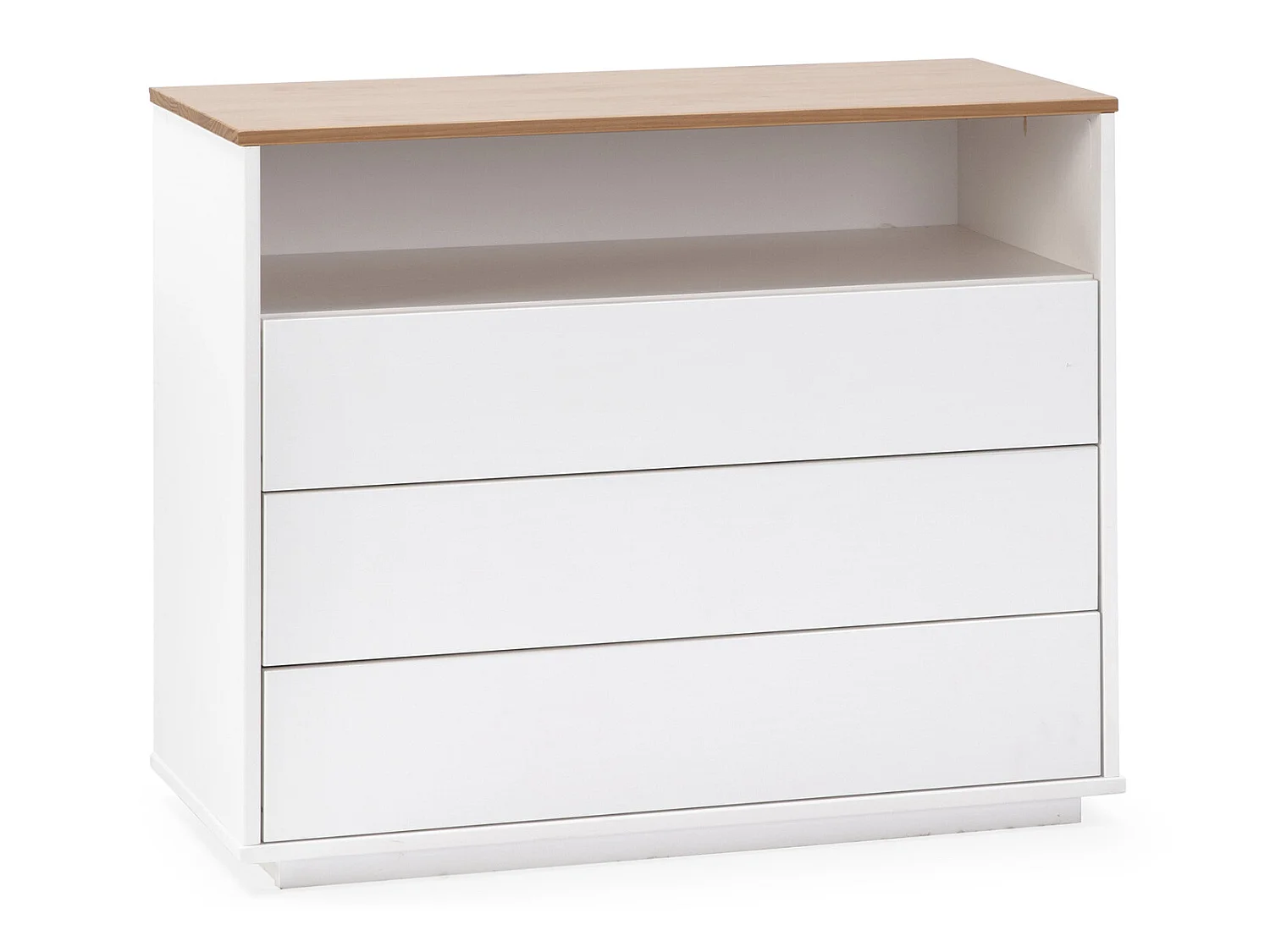 Nachtkastje Bob 3 laden 1 gat Wit/Eiken, Massief hout