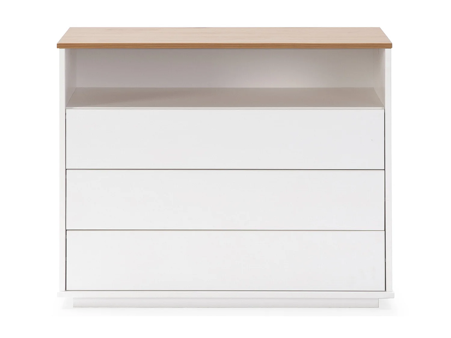 Nachtkastje Bob 3 laden 1 gat Wit/Eiken, Massief hout